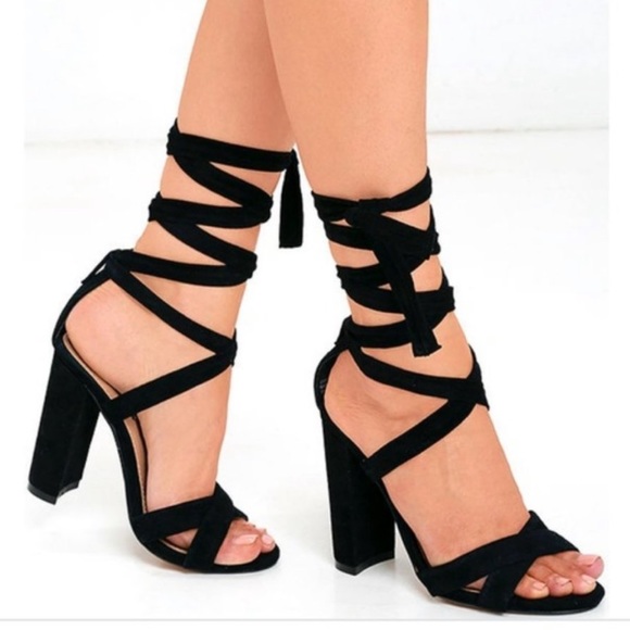 Steve Madden Black Suede Tie Up “Christey” Heels - Picture 1 of 11